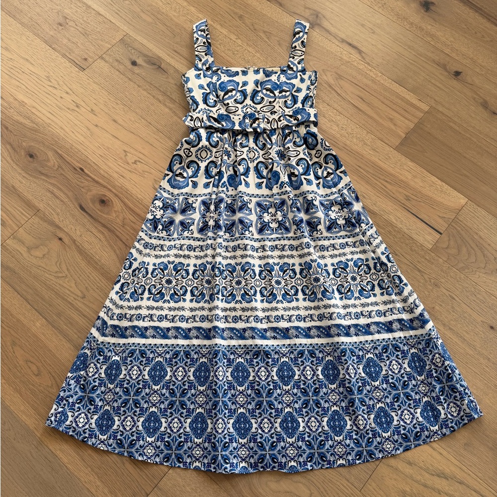 Tuckernuck White and Blue Printed Tiered Midi Dress - Picture 5 of 13